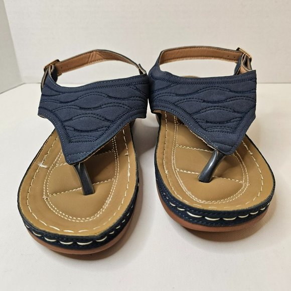 Women Blue Sandals Summer Slippers Open Toe Shoes Size 42 Slope Heel - Picture 6 of 12
